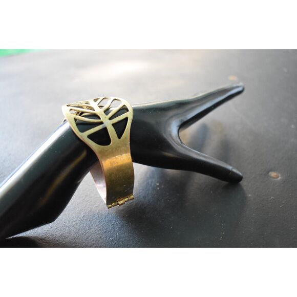 Vintage Brass Leaf Bracelet | Expandable Artisan Statement (7" expandable) - Picture 7 of 10